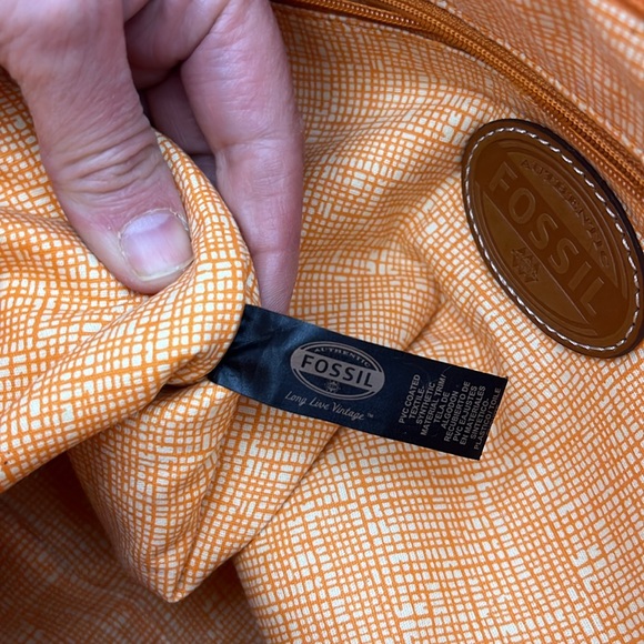 Fossil Colorful Geometric Print Tote Bag Purse Handbag w/ Brown Leather Trim - Picture 14 of 16